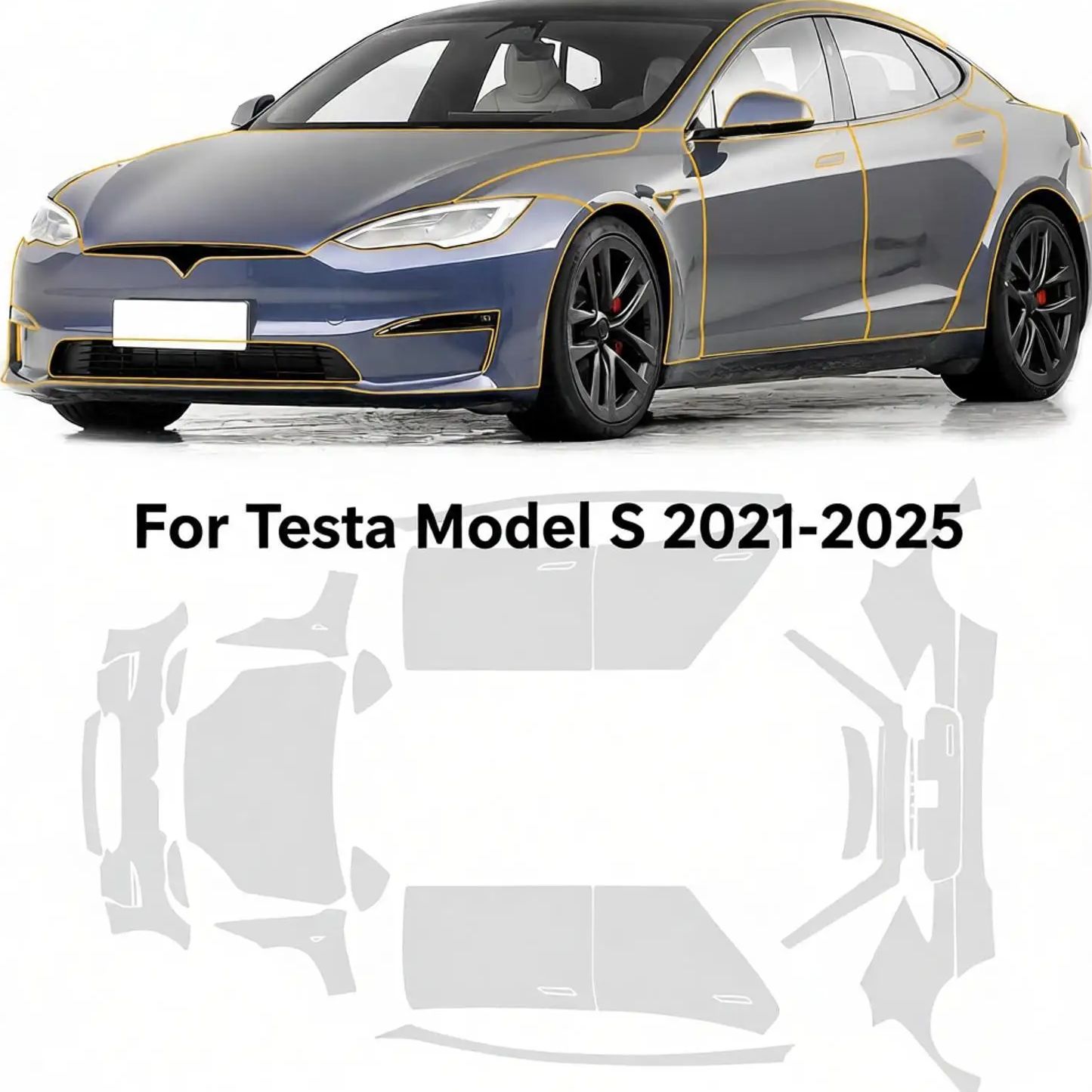 Paint Model Kit - 8.5ミルTPUバンパーペイント保護フィルム テスラ モデルS 2021-2025用 プレカットPPFキット クリアブラ