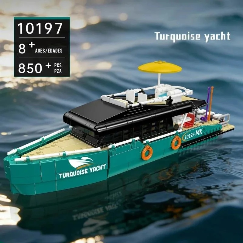 ターコイズブルーの高級ヨット組み立てブロックセット、Moul - Model Kit Yacht のレビューと価格